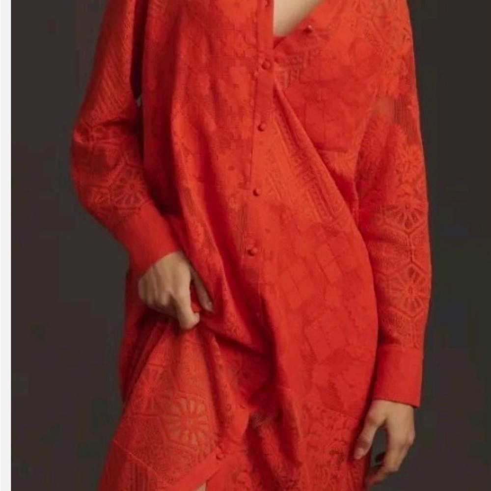 Anthropologie Vibrant Orange Long Sleeve Dress